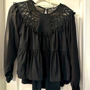 Zara black flowing blouse sheer sleeves size small